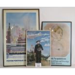 Three stylish vintage posters, glazed an