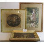 Two large antique prints and an Oleograp