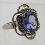 Tanzanite & diamond 9ct white gold ring,