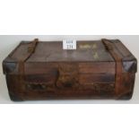 A large antique leather steamer trunk by