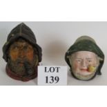 Two fisherman character head tobacco jar