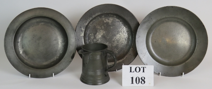 Three 18th/19th Century pewter plates, a