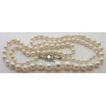 A strand of graduated pearls with white