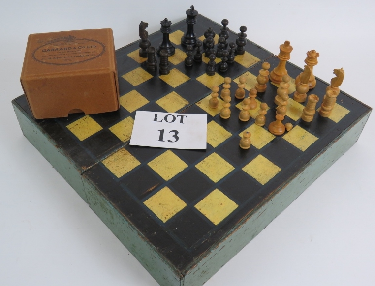 A scratch made vintage chess board box a