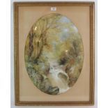 William Widgery (1822-1893) - 'Woodland river scene', watercolour, signed, 60cm x 44cm, oval mount,