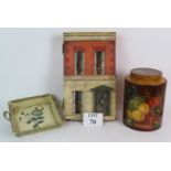 A handmade wall mounted dolls house diorama with contents,