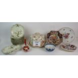 A collection of antique porcelain including a Limoges part dessert service, a cheese bell,