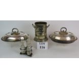 Two antique silver plated covered serving dishes with Gadrooned rims,