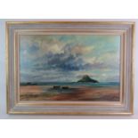 Ivan Taylor (b 1946) - 'St Michaels Mount, Cornwall', oil on board, signed, artist's label verso,