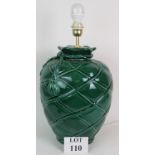 A large green Majolica style diamond pattern lamp base. Height: 54cm. Condition report: No issues.