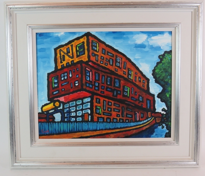 Malcolm Croft (b 1964) - 'Chips, Manchester', oil on canvas, signed, further signed, titled,