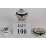 Two hand painted Limoges porcelain boxes with metal mounts and Crown Staffordshire bone china