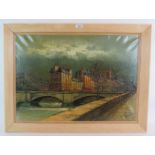 French School (20th century) - 'Paris', oil on canvas, indistinctly signed, 50cm x 70cm, framed.