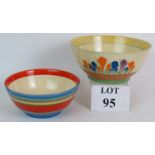 A 20cm Clarice Cliff Bizarre crocus bowl with hand painted decoration and a smaller Royal
