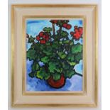 Malcolm Croft (b 1964) - 'Geraniums', oil on canvas, signed, remnants of Gallery label verso,