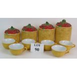 A set of four moulded pottery graduated storage jars in the form of strawberry baskets (tallest