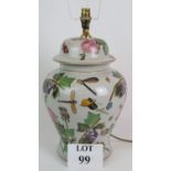 A large India Jane hand painted Chinese style table lamp decorated with flowers,