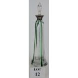 A tall elegant Art Nouveau decanter with green tears and silver collar hallmarked for Birmingham