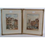 British School (19th century) - 'Town street scenes', a pair, watercolours,
