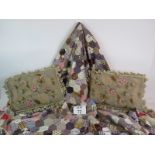 A pair of floral tapestry cushions with tassel piping (48cm x 32cm) and a handmade vintage