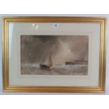Edward Tucker (1825-1909) - 'Seascape with fishing boat off the coast', watercolour, signed,