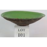 An antique green glazed terracotta footed country bowl, 31cm diameter, 9cm tall.