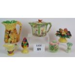 A collection of hand decorated relief moulded wares including Wade Heath, Carlton Ware, Burleigh,