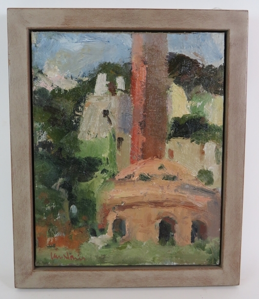 Ian Norris (b 1960) - 'Brickworks', oil on panel, signed, further signed, titled,