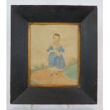 British School (early 19th Century) - Portrait miniature full length study of a young girl in a