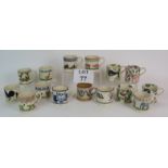 Fifteen various sponge ware child's mugs including Emma Bridgewater Brixton pottery and Nicholas