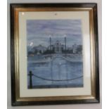 John Walsh (b 1937) - 'The Victoria, Salford Quay', oil on paper, signed with initials, dated '04,