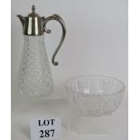 A silver plated glass claret jug and an