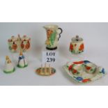 Six pieces of 1930's Art Deco hand decor