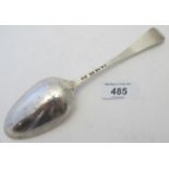 A Georgian silver dessert spoon, lace ba