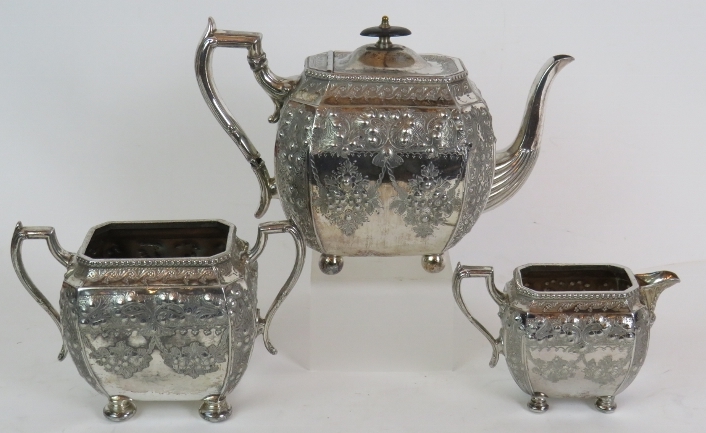 A late Victorian three piece silver plat - Image 2 of 5