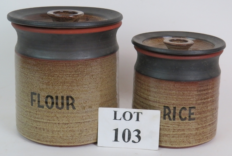 Two Retro studio pottery lidded storage