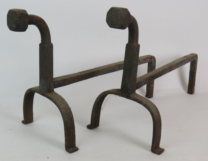 A large pair of heavy wrought iron fire - Image 2 of 2