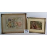 A Victorian silk print of three ladies b