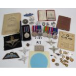 A collection of WWII and later Parachute Regiment medals, badges and Ephemera related to private L.