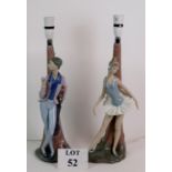 A pair of NAO porcelain ballet dancer lamp bases with pleated shades.
