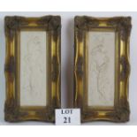 A pair of Parian Ware plaques depicting Art Nouveau style fairy scenes mounted in gilt Rococo style