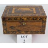 A 19th Century inlaid rosewood Tunbridge Ware work box with tessellated scene of Eridge Castle on