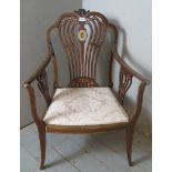 An Edwardian mahogany marquetry elbow chair in the Sheraton Revival taste,