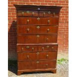 A Georgian mahogany chest on chest, containing an array of four short and five long drawers,