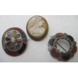 Two Scottish antique agate set brooches,
