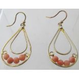 Angelskin coral 9ct yellow metal earring