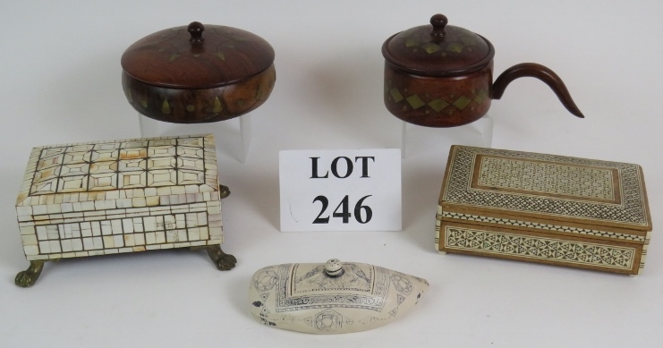 Two Eastern bone inlaid trinket boxes wi