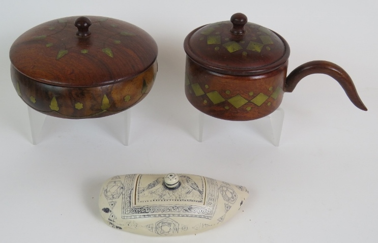 Two Eastern bone inlaid trinket boxes wi - Image 2 of 5