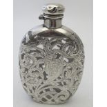 A fine overlaid hip flask of oval form d