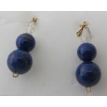 Yellow metal lapis lazuli earrings, 33mm